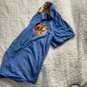On the Byas Blue Button Up with Floral Pocket - Size Medium